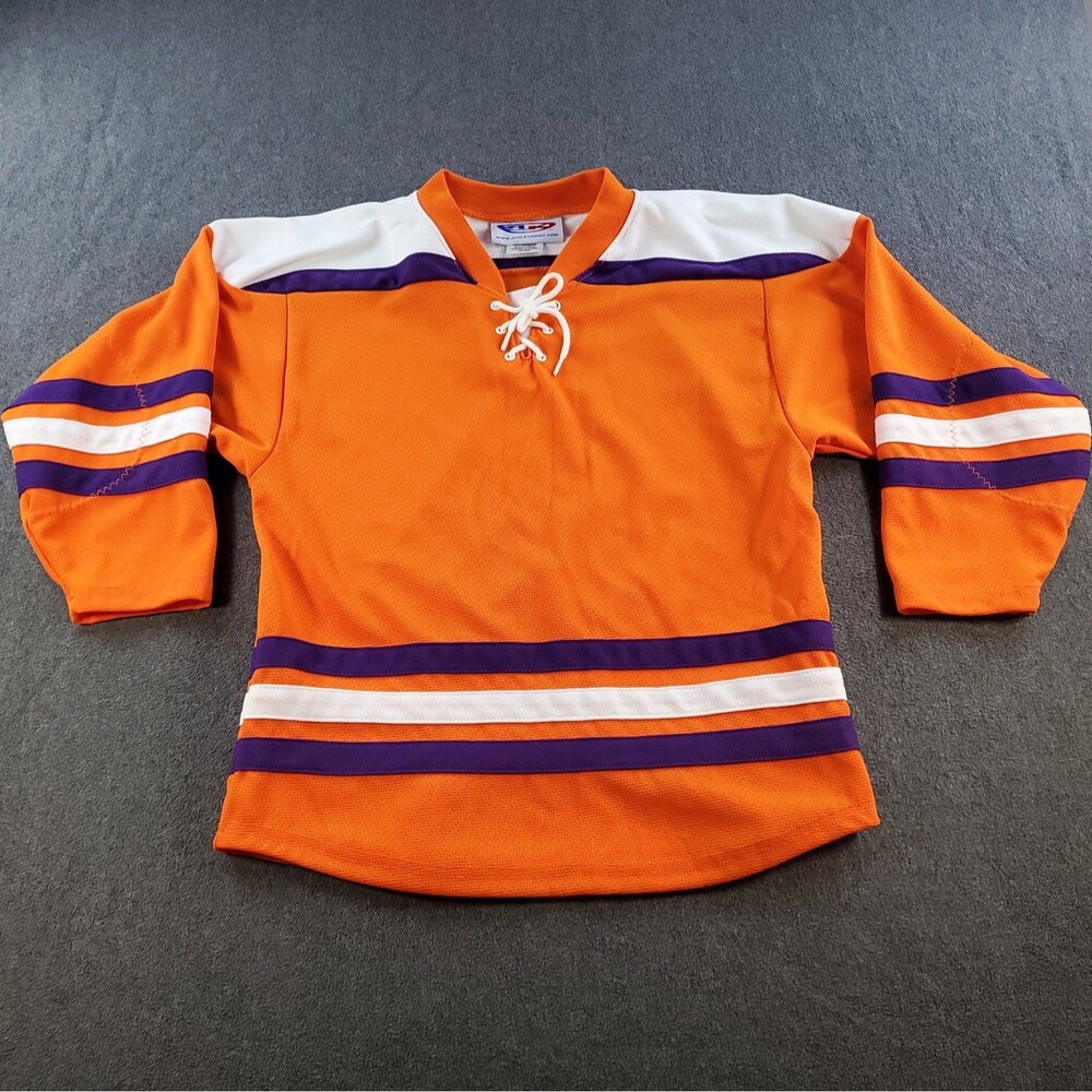 AK Athletic Knit Retro Hockey Jersey Youth Medium Orange/Purple White